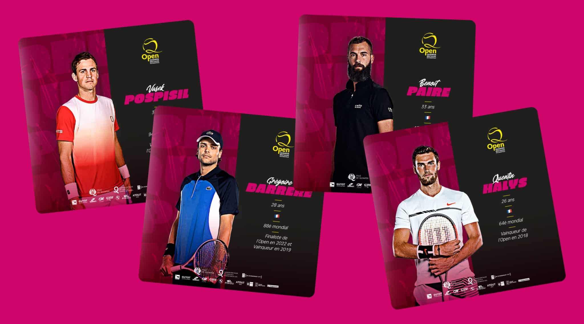 Visuels réalisés par netao pour les têtes d'affiche Open de tennis Quimper 2023