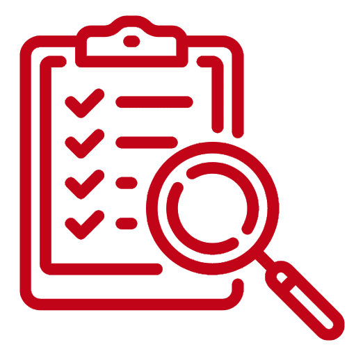 Pictogramme recherche avec loupe en rouge