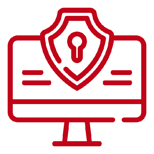 Pictogramme cybersécurité en rouge sur fond transparent